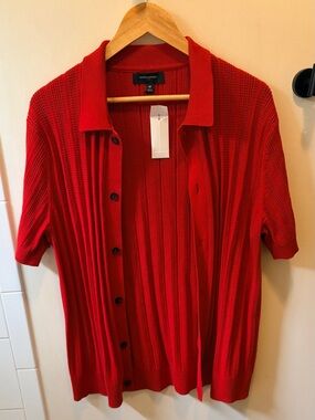 BANANA REPUBLIC knit button down shirt short sleeve men’s medium red NWT